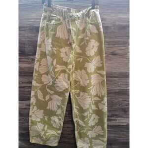 ZARA  WIDE LEG Green FLOWER PRINTED JEANS Sz 8